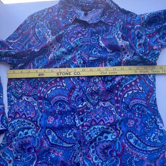 Talbots Blue, Aqua, Teal and Purple Paisley Long Sleeve Blouse - Picture 9 of 11